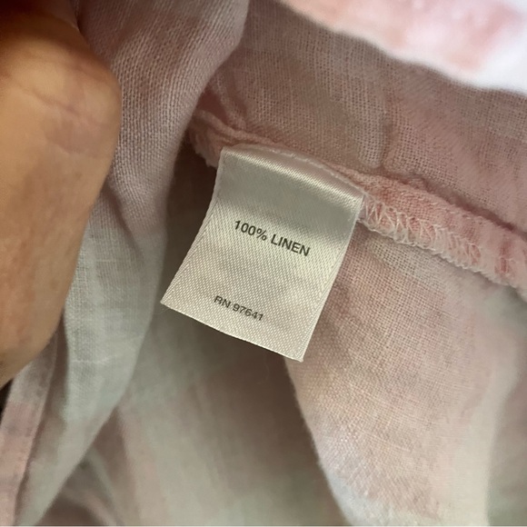 J.Jill Linen Pink/White Tablecloth Plaid Button Back Blouse Sleeveless Size L - Picture 5 of 8